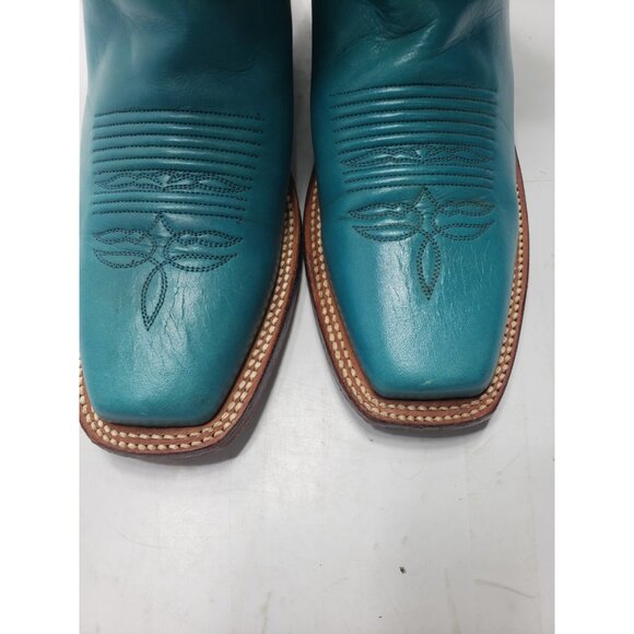 Justin Women’s Yellow/Teal Square Toe Leather Boots Style L2672 Size 7B - Picture 7 of 11
